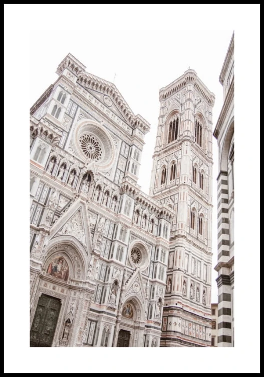Plakat fasada Katedry Santa Maria del Fiore z białym marginesem