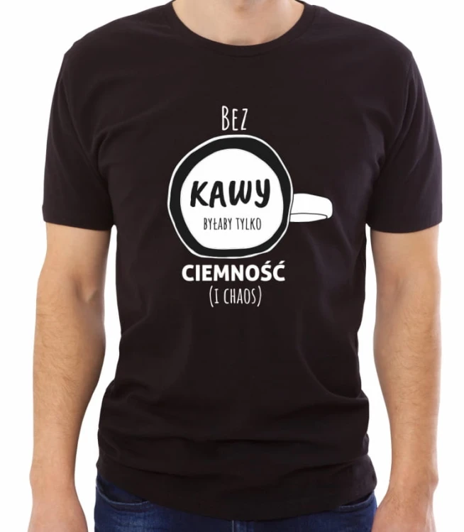Czarna męska koszulka bez kawy ciemność i chaos