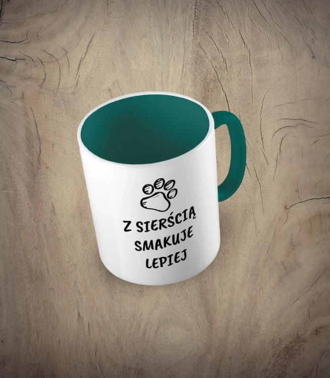 Ciemnozielony kubek  z sierścią smakuje lepiej