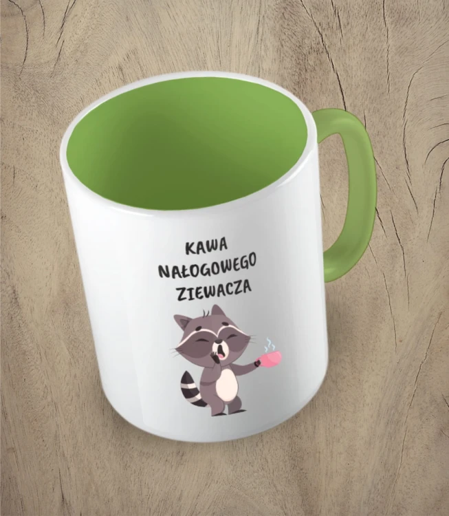 Jasnozielony kubek kawa nałogowego ziewacza