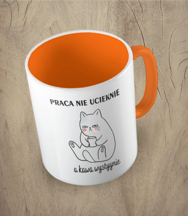 Pomarańczowy kubek praca nie ucieknie