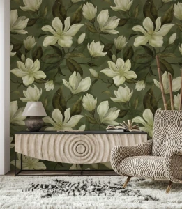 Tapeta magnolia na zielonym tle