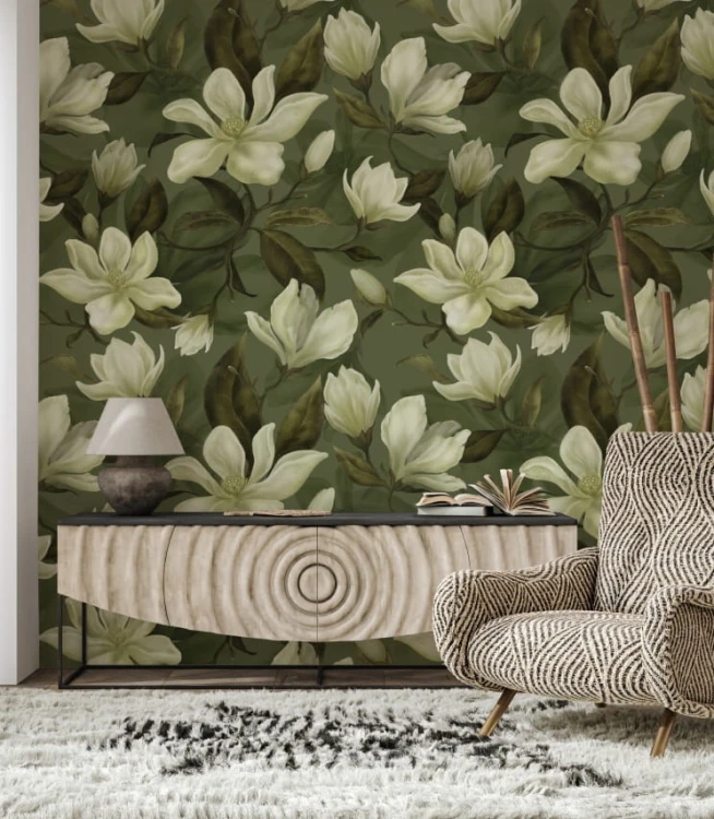 Tapeta magnolia na zielonym tle