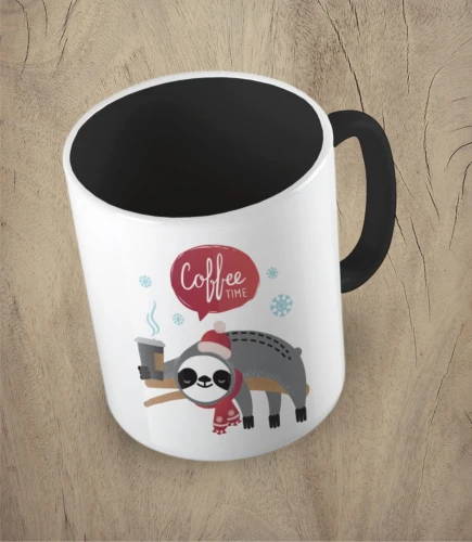 Czarny kubek christmas coffee time sloth