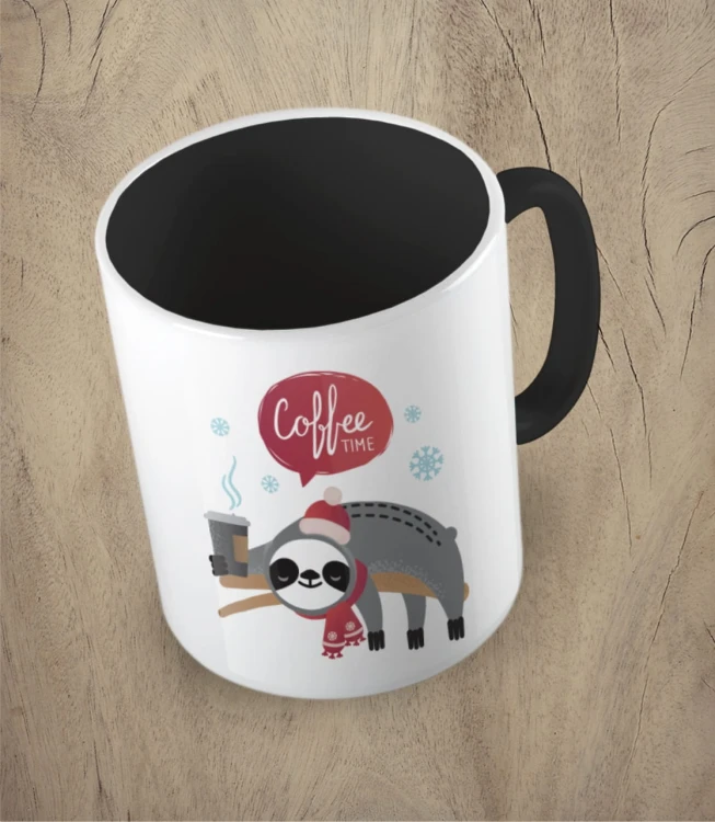 Czarny kubek christmas coffee time sloth