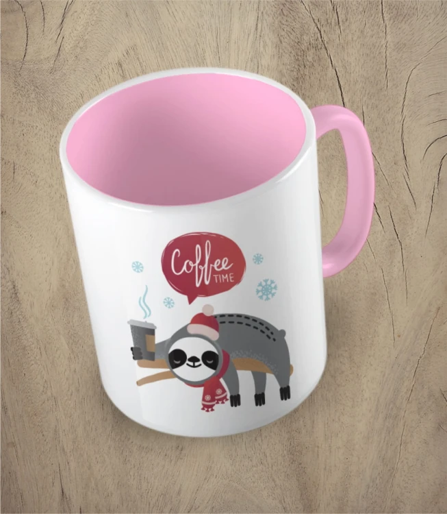 Różowy kubek christmas coffee time sloth