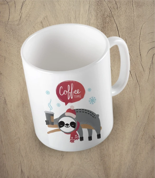 Biały kubek christmas coffee time sloth