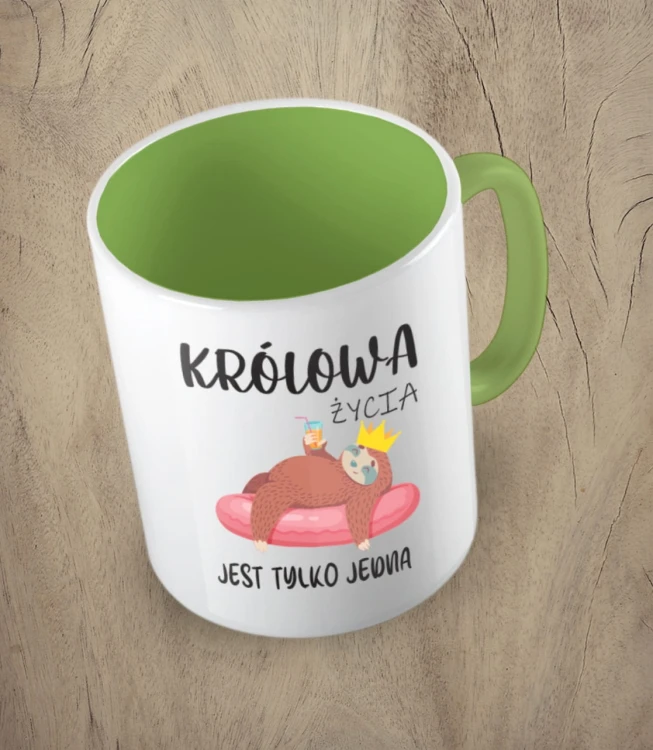 Jasnozielony kubek królowa życia jest tylko jedna
