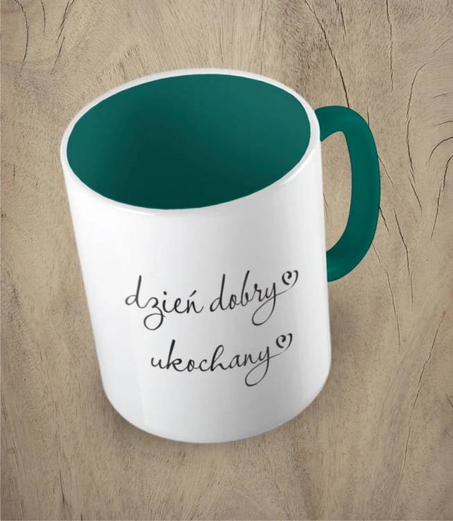 Ciemnozielony kubek dzień dobry ukochany
