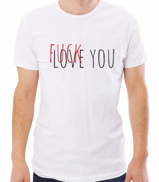 Biała męska koszulka love fuck you