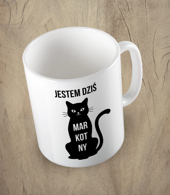 Biały kubek jestem dziś markotny