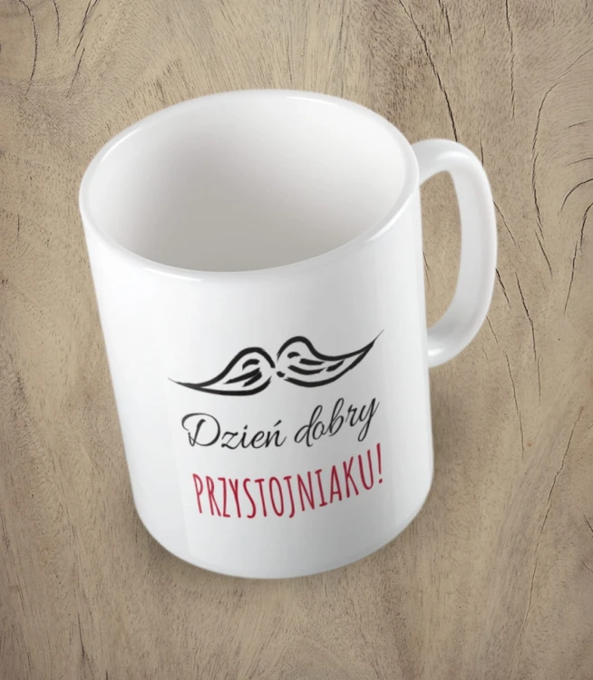 Biały kubek dzień dobry przystojniaku