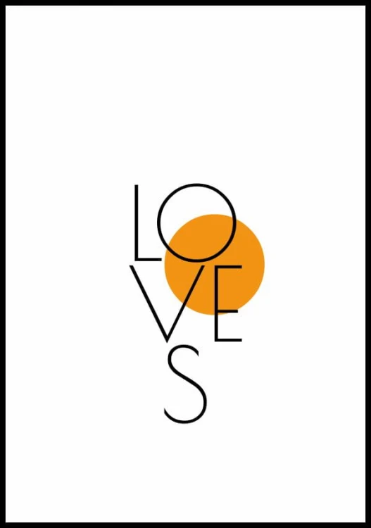 Graficzny, biało-czarny plakat z napisem "loves"