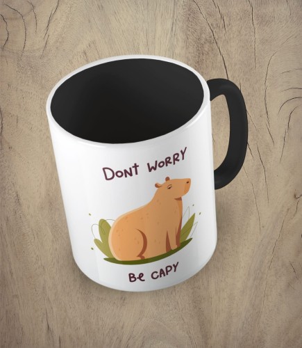 Czarny kubek don't worry be capy