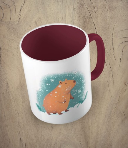 Bordowy kubek snowy capibara