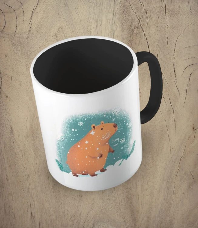 Czarny kubek snowy capibara