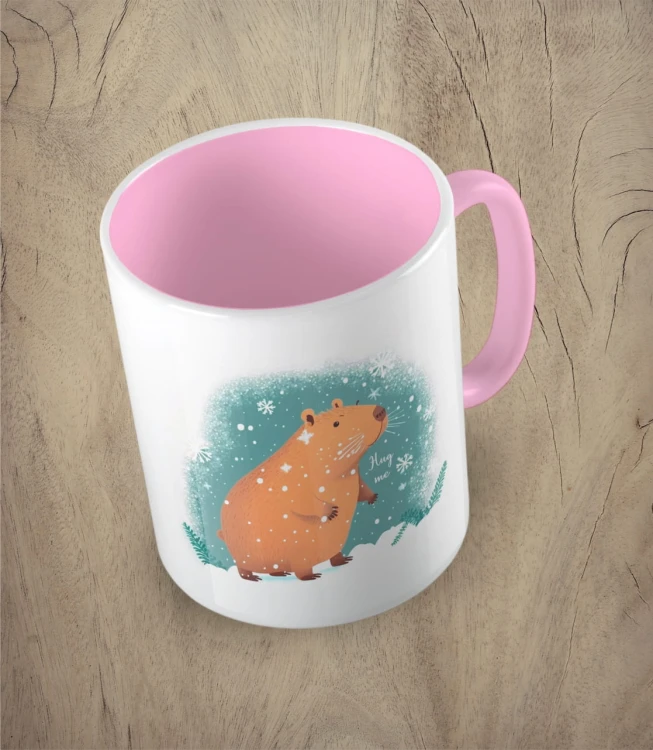 Różowy kubek snowy capibara