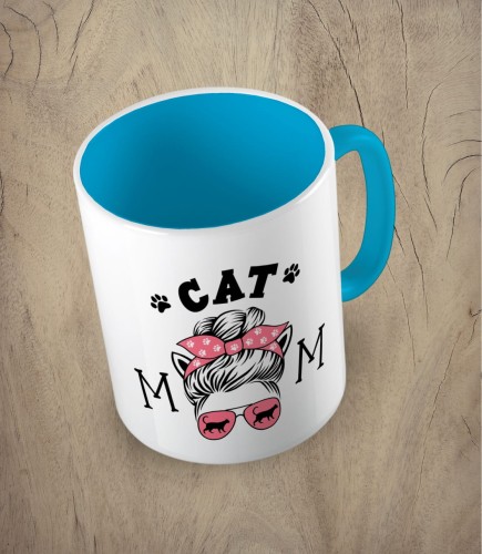 Błękitny kubek cat mom