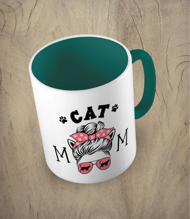 Ciemnozielony kubek cat mom