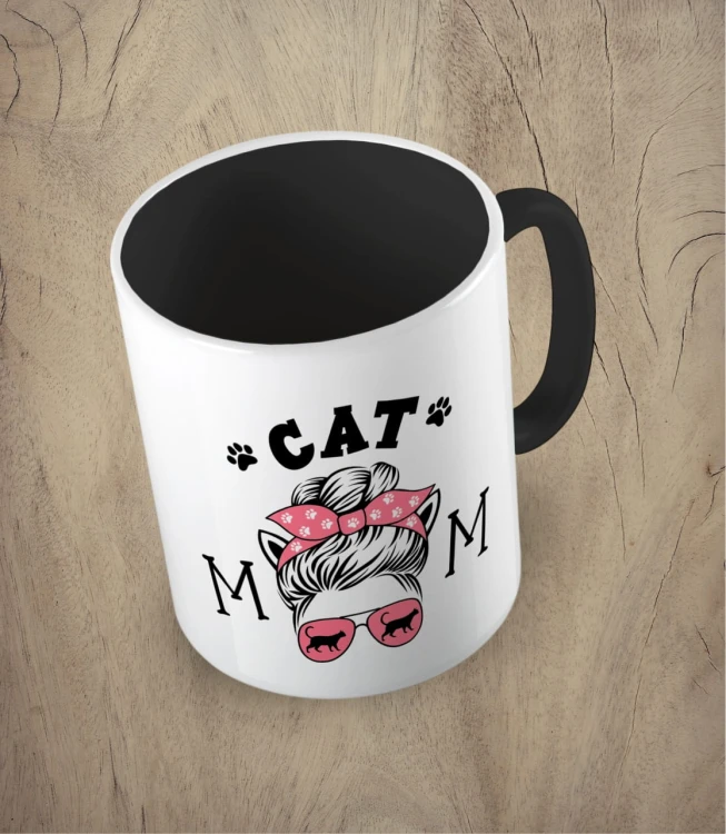 Czarny kubek cat mom