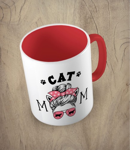 Czerwony kubek cat mom