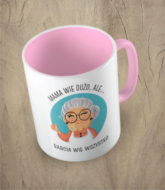 Różowy kubek babcia wie wszystko