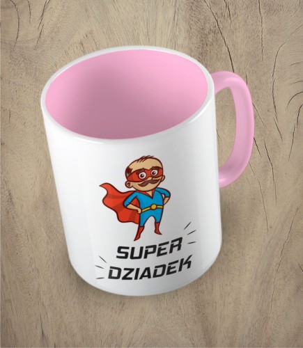 Różowy kubek super dziadek