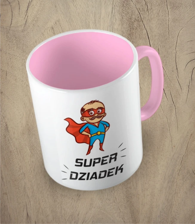 Różowy kubek super dziadek