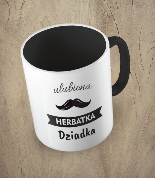Czarny kubek ulubiona herbatka dziadka