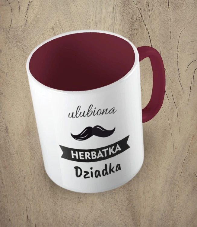 Bordowy kubek ulubiona herbatka dziadka