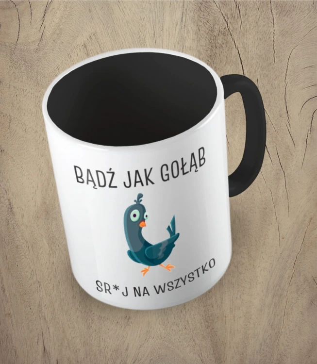 Czarny kubek bądź jak gołąb