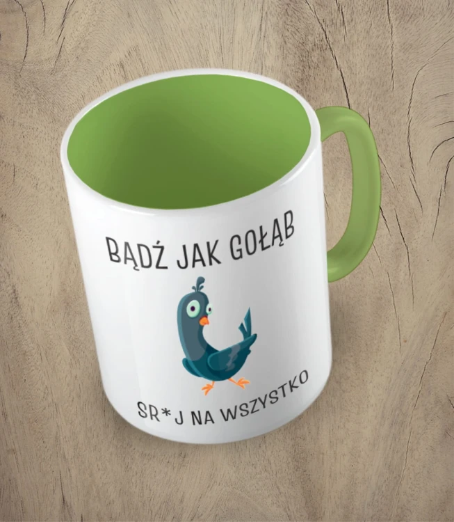 Jasnozielony kubek bądź jak gołąb