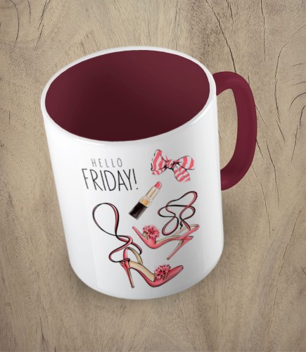 Bordowy kubek hello friday