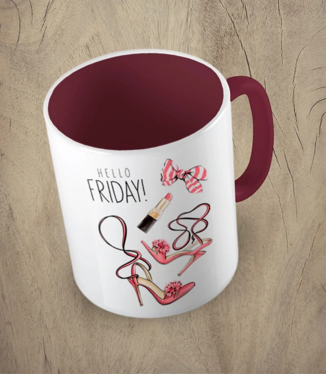 Bordowy kubek hello friday