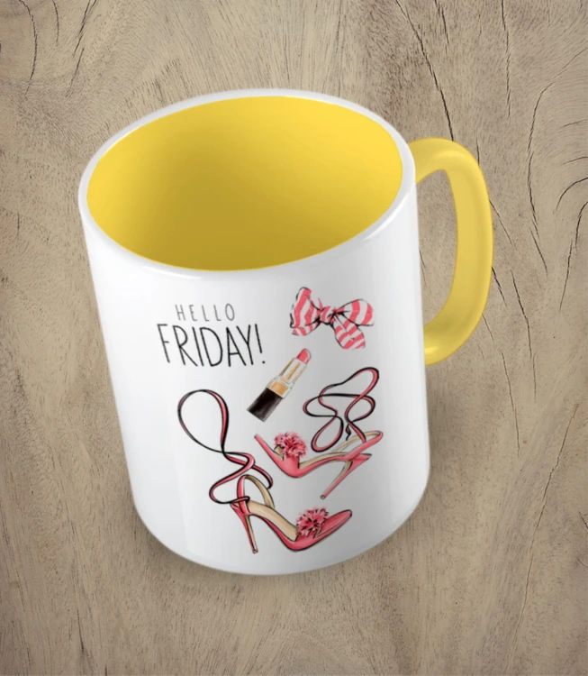 Żółty kubek hello friday