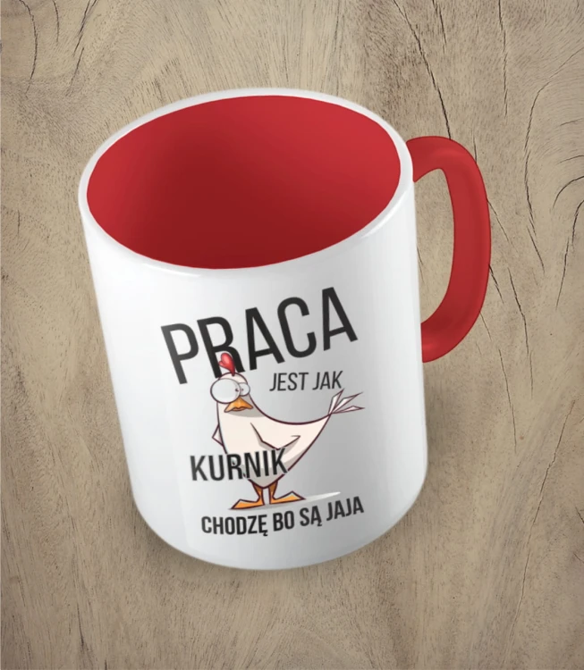 Czerwony kubek praca jest jak kurnik