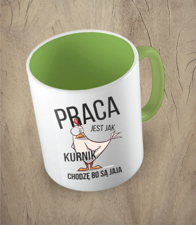 Jasnozielony kubek praca jest jak kurnik