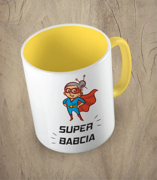 Żółty kubek super babcia