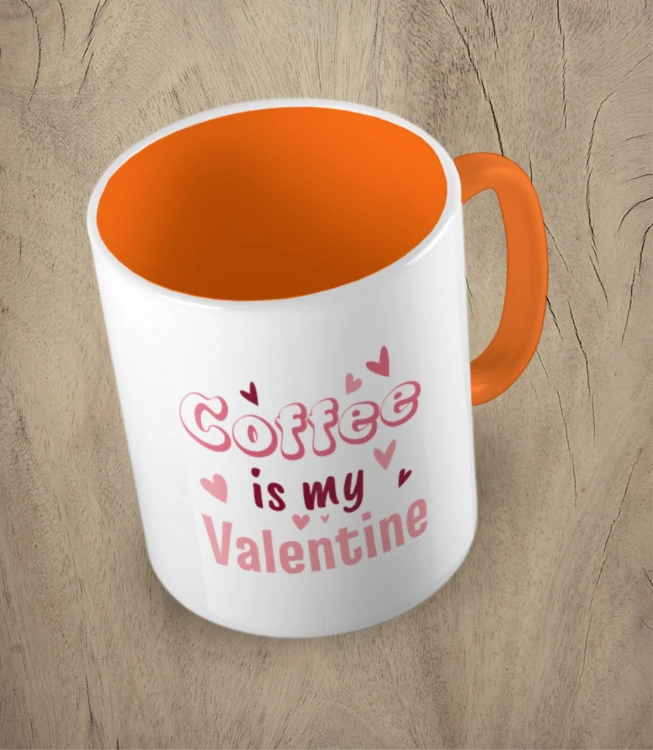 Pomarańczowy kubek coffee is my valentine