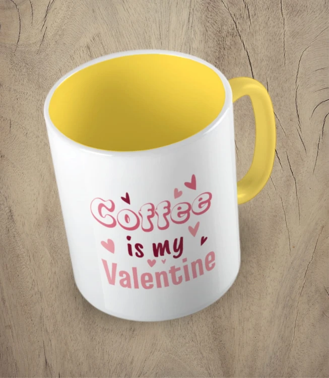 Żółty kubek coffee is my valentine