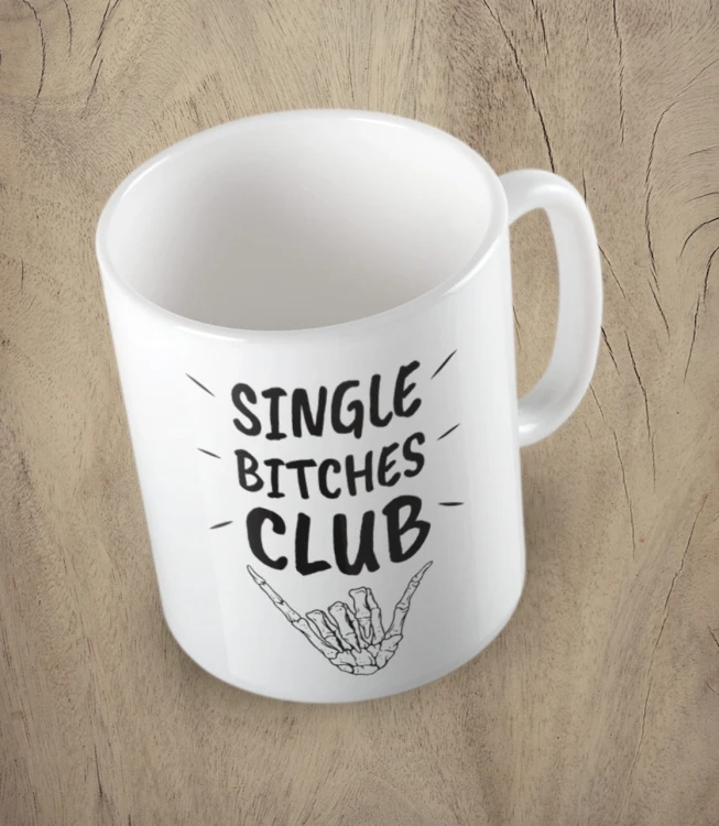 Biały kubek single bitches club