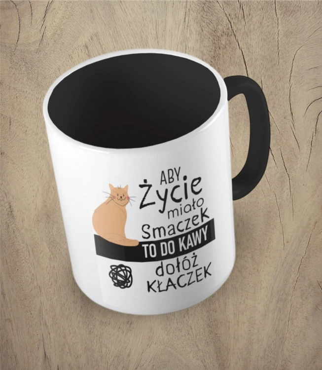 Czarny kubek aby życie miało smaczek