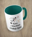 Ciemnozielony kubek kawa z kłaczkiem