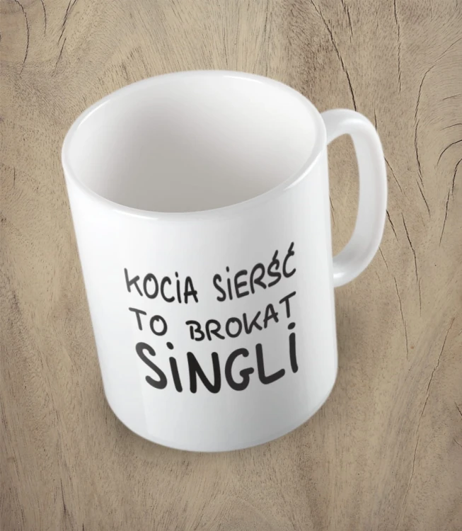 Biały kubek kocia sierść to brokat singli