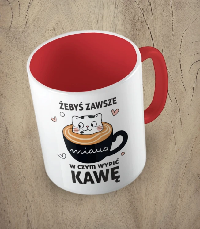 Czerwony kubek żebyś zawsze miaua