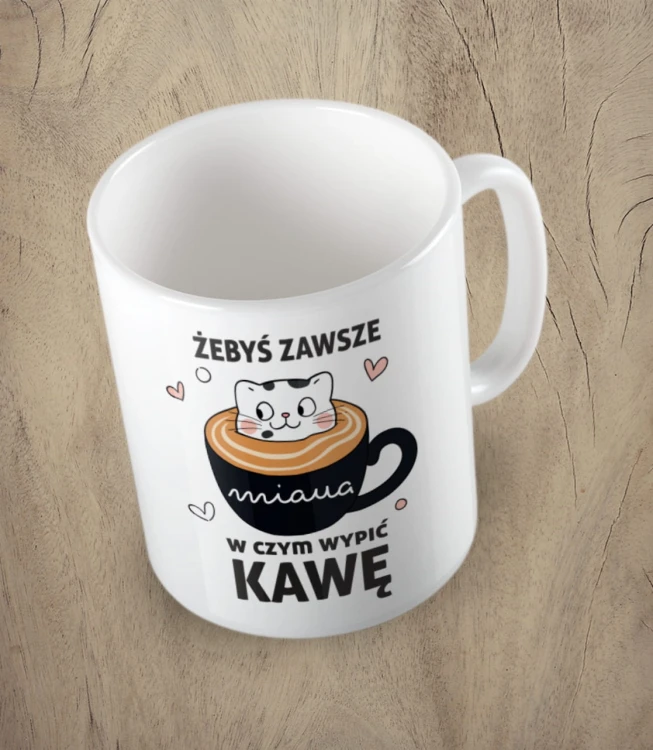 Biały kubek żebyś zawsze miaua