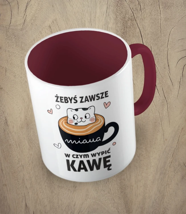 Bordowy kubek żebyś zawsze miaua
