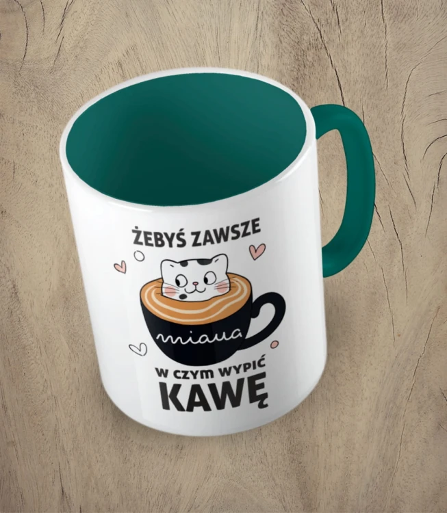 Ciemnozielony kubek żebyś zawsze miaua
