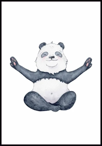 Plakat dla dziecka z czarno-białym misiem. Panda obrazek dziecięcy z medytującym zwierzakiem.