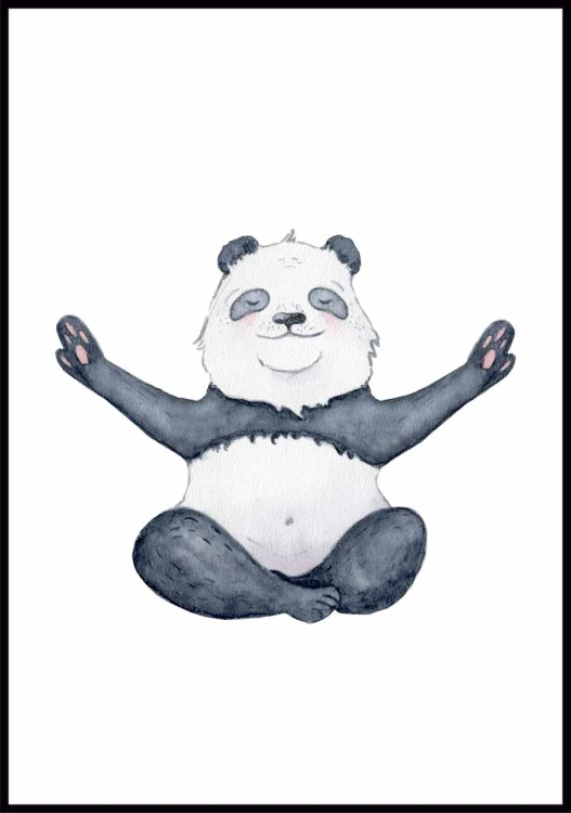 Plakat dla dziecka z czarno-białym misiem. Panda obrazek dziecięcy z medytującym zwierzakiem.